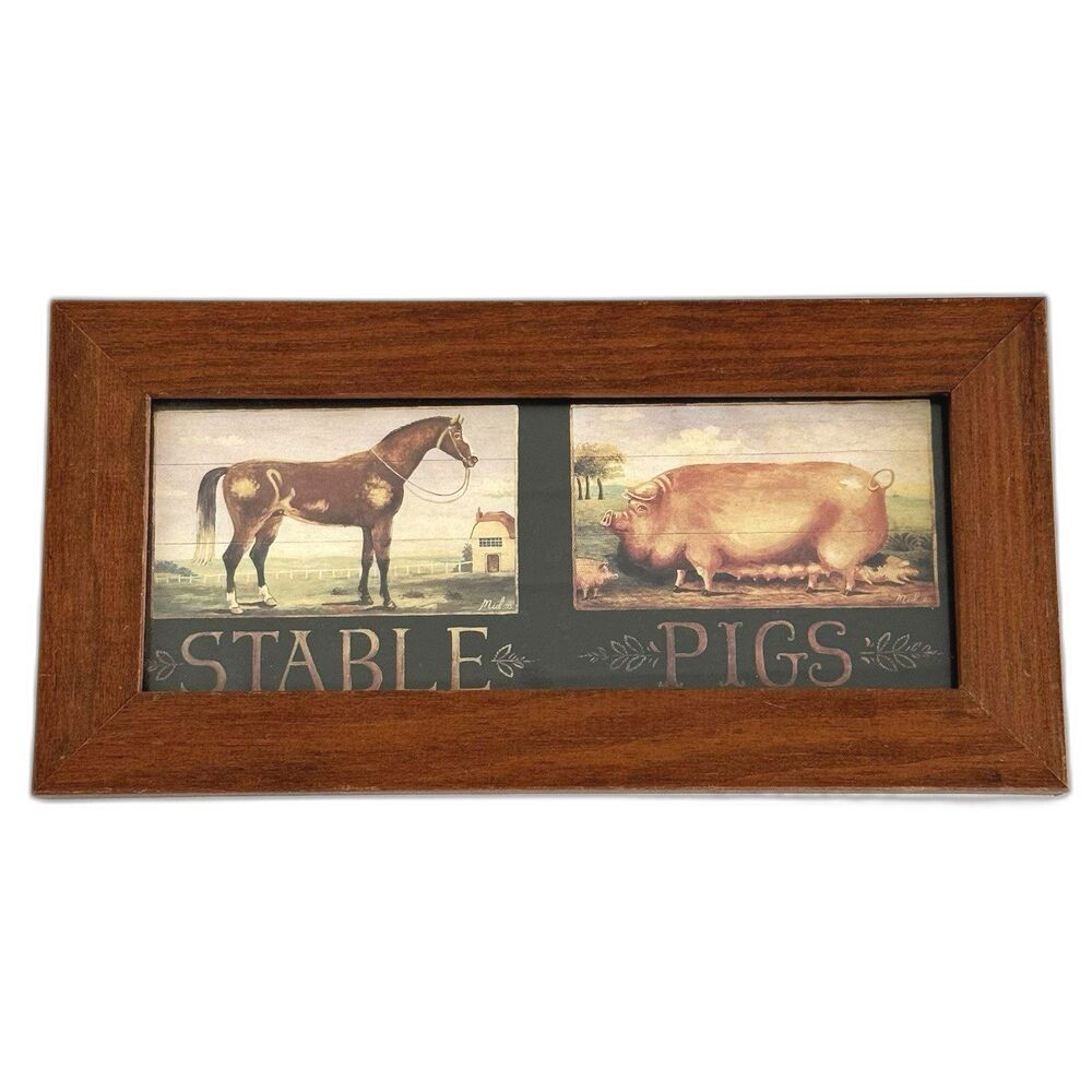 Vtg 90s Farm Framed Wall Decor Stable & Pigs No 7962 Horse 12" x 6" Bon Art USA